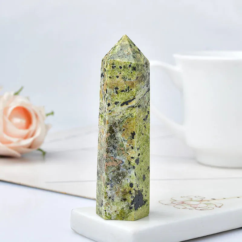 Green Serpentine Crystal Point Tower