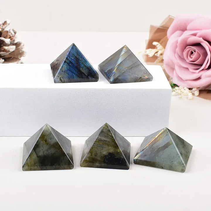 1Pc Natural Crystal Labradorite Polished Pyramid Healing Stone Reiki Crystal Tower Mineral Gift Ornaments Home Decoration