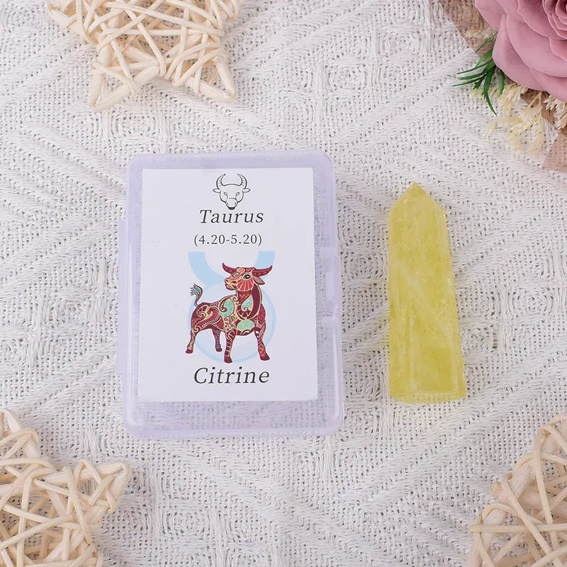 12 Constellations Natural Amethyst Rose Quartz Citrine Ecliptic Style Crystal Wand Leo Aries TaurusGem Tower For Home Decoration