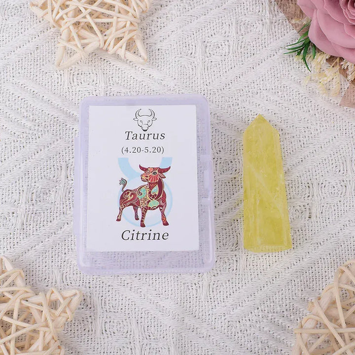 12 Constellations Natural Amethyst Rose Quartz Citrine Ecliptic Style Crystal Wand Leo Aries TaurusGem Tower For Home Decoration