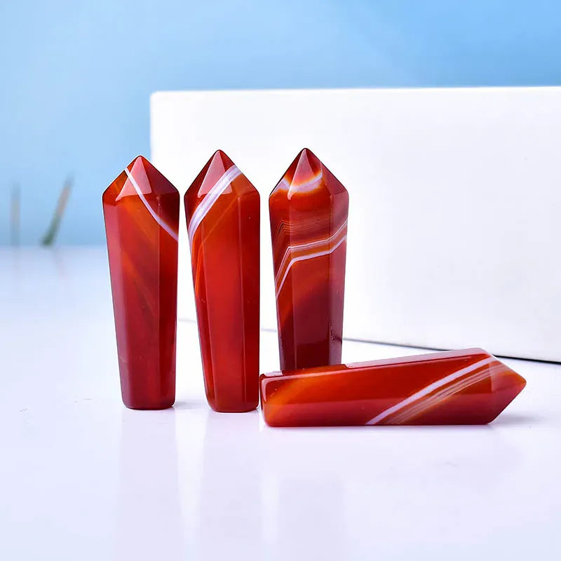 1PC Natural Crystal Carnelian Hexagonal Column Sardonyx Crystal Point Red Agate Healing Stone Tower Mineral Home Decoration