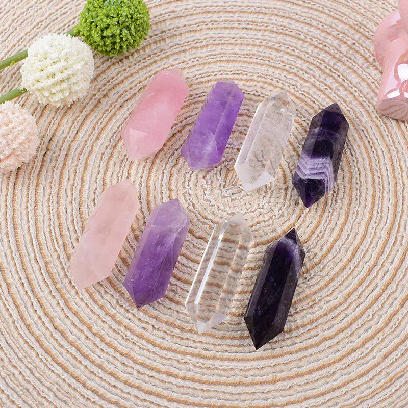 1PC Natural Clear Quartz Polished Crystal Hexagonal Double Terminated Points Meditation Reiki Healing DIY Mineral Jewelry Gift