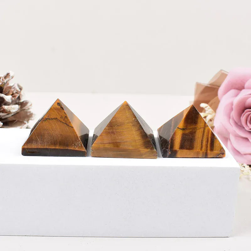 1Pc Natural Tiger Eyes Polished Crystal Pyramid Healing Stone Energy Tower Reiki Crystal Simple Ornaments For Home Decoration
