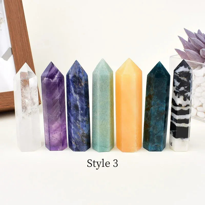 Natural Crystal Set Obelisk Point Mineral Specimen Reiki Pillar Crafts Healing Stone Hexagonal Home Decor DIY Gift Souvenir