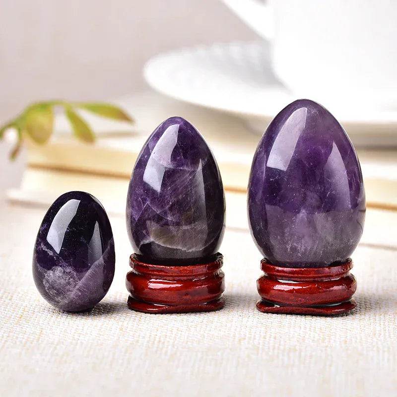 Amethyst Egg Crystal Quartz Reiki Ornament Natural Stone Healing Quartz Home Decorative energy stone Ore Mineral Ornaments gift Amethyst / 20x30mm Crystal + Quartz