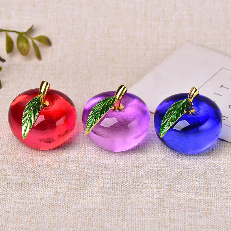 Apple Ornaments Coloured Glaze Decoration Glass Home Decoration Crystal Quartz Purple Red Pink Yellow Lucency Gift Souvenir green / 50x50x46mm Crystal + Quartz