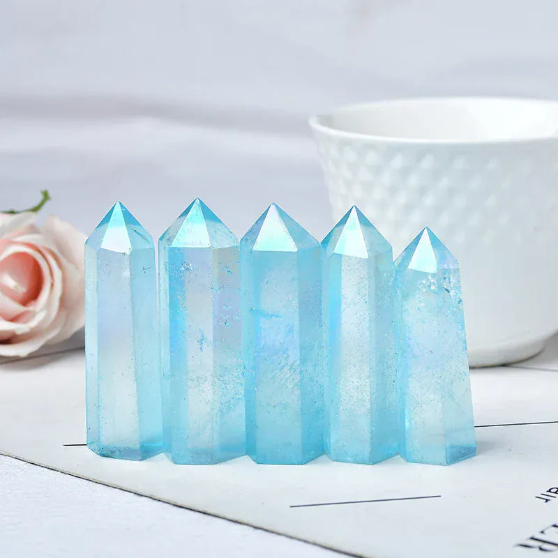 Blue Aura Quartz Crystal Point Tower Crystal + Quartz