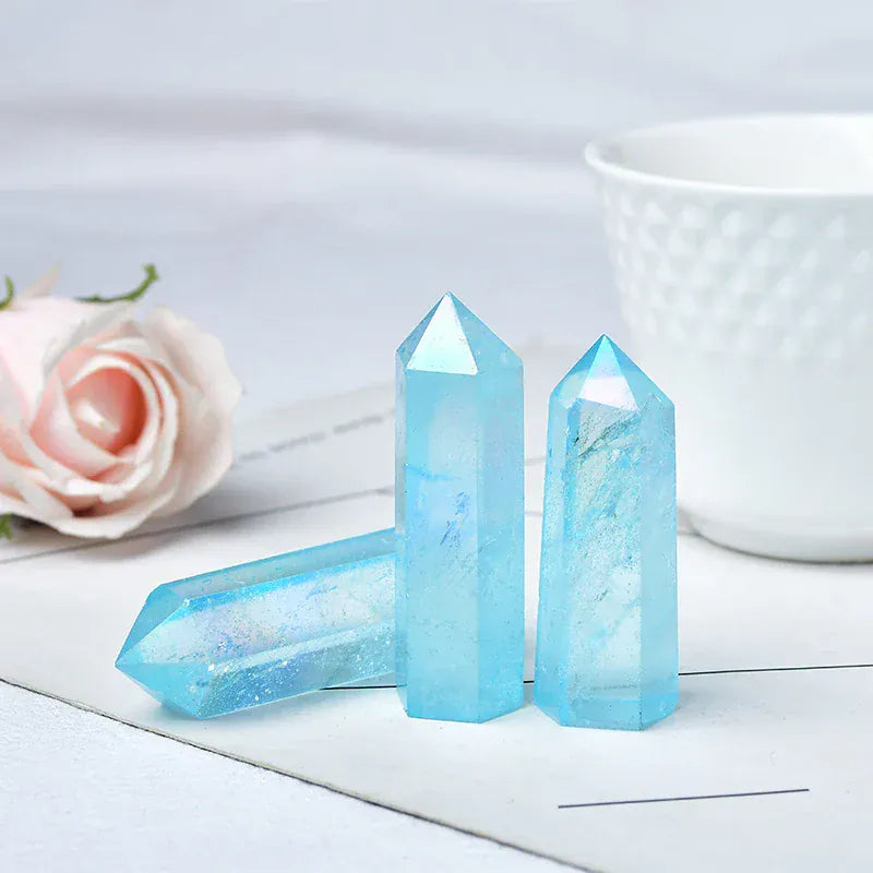 Blue Aura Quartz Crystal Point Tower Crystal + Quartz