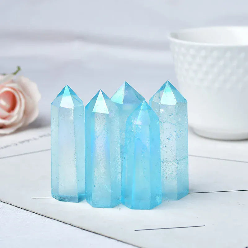 Blue Aura Quartz Crystal Point Tower Crystal + Quartz