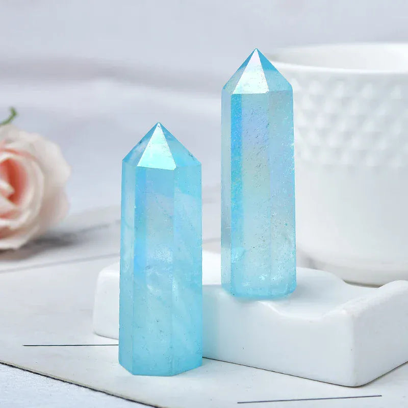 Blue Aura Quartz Crystal Point Tower Crystal + Quartz
