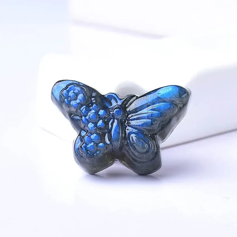 1PC Natural Crystal Labradorite Handb Carved Snake Butterfky Nine-Tailed Fox Healing Stone Animals Figurine For Home Decoration Butterfly / 1Pc Crystal + Quartz