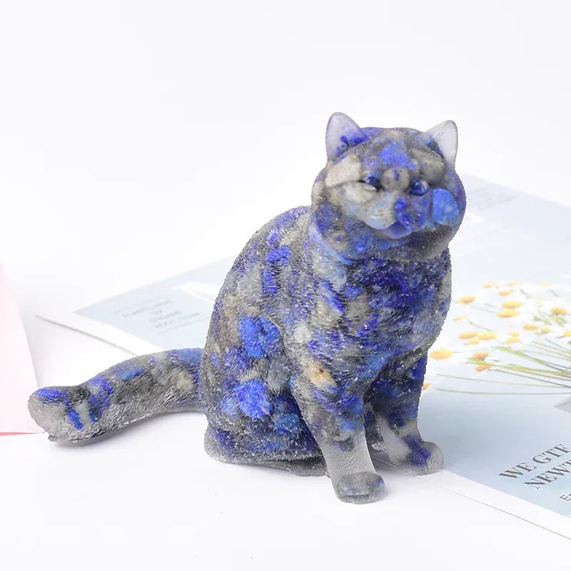 Cat Figurine Natural Crystal Gravel Silica Gel Kitty Loveliness Crafts Souvenir Home Decor Reiki Energy Stone Gift Lapis Lazuli / 1Pc Crystal + Quartz