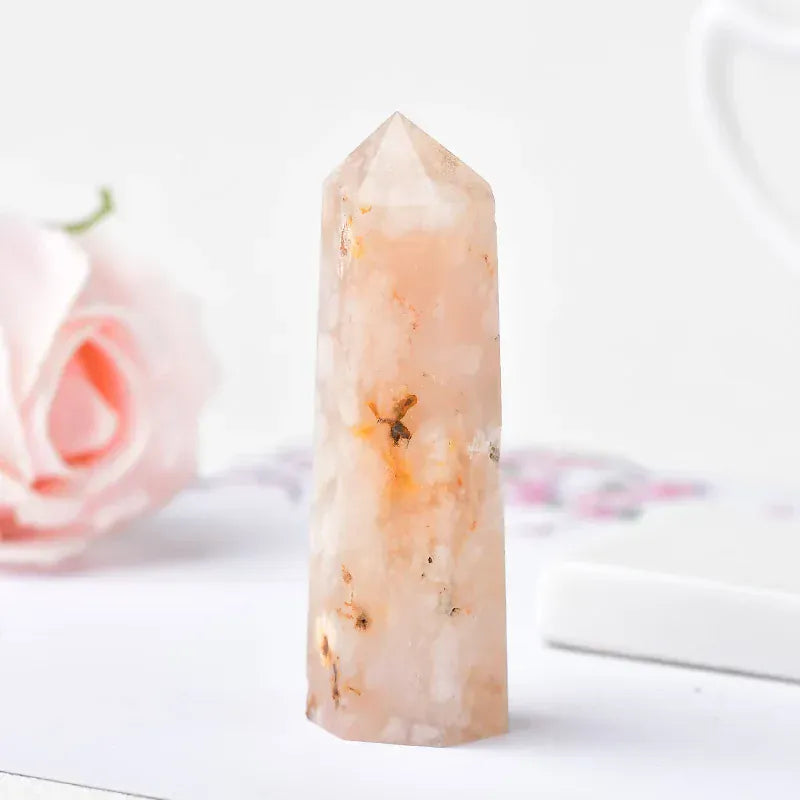 Cherry Blossom Agate Crystal Point Tower Cherry Blossom Agate / 70-80mm Crystal + Quartz