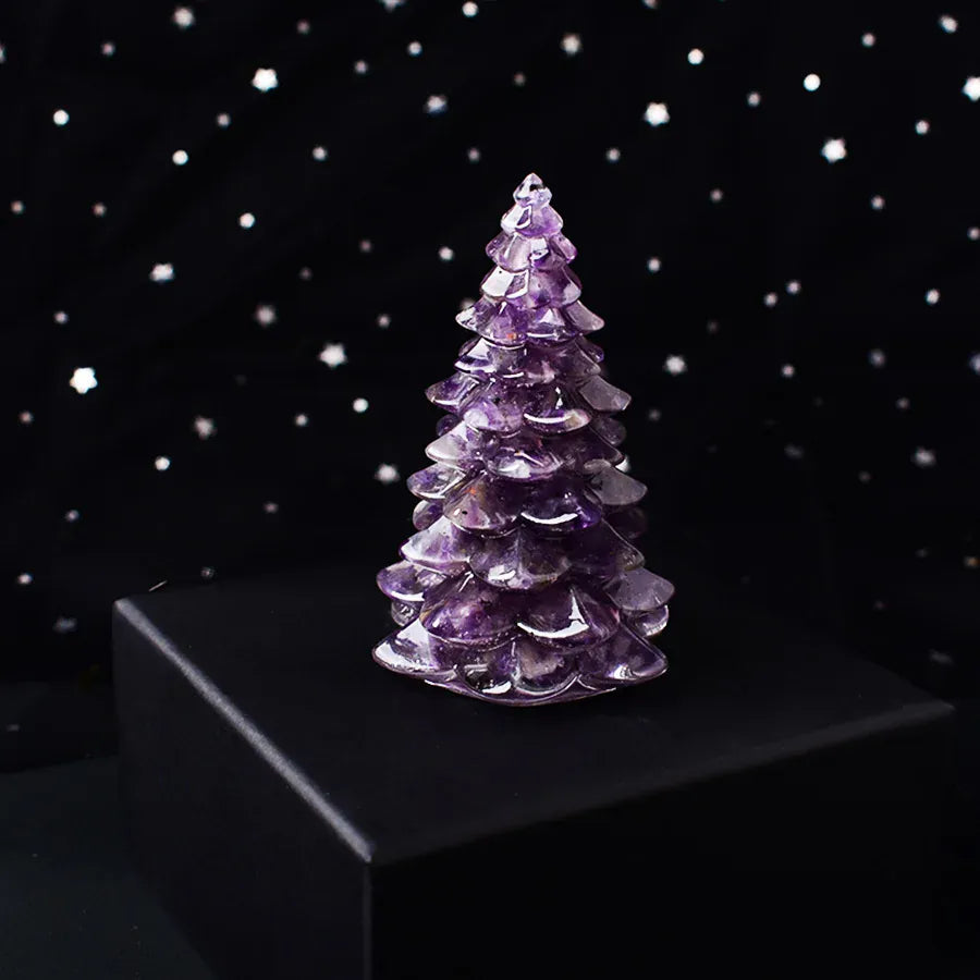 Christmas Trees Resin Natural Stone Amethyst Rose Quartz Luck Tree Handmade Ornaments Silicone Home Decoration Holiday Gift Amethyst Crystal + Quartz