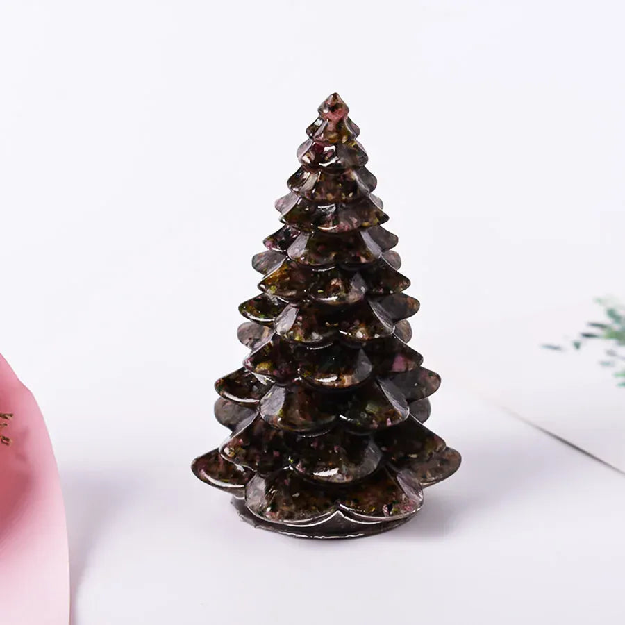 Christmas Trees Resin Natural Stone Amethyst Rose Quartz Luck Tree Handmade Ornaments Silicone Home Decoration Holiday Gift Colored Tourmaline Crystal + Quartz