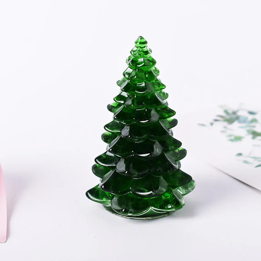 Christmas Trees Resin Natural Stone Amethyst Rose Quartz Luck Tree Handmade Ornaments Silicone Home Decoration Holiday Gift Green glaze Crystal + Quartz