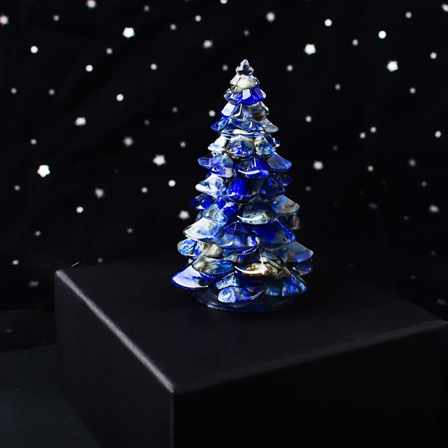 Christmas Trees Resin Natural Stone Amethyst Rose Quartz Luck Tree Handmade Ornaments Silicone Home Decoration Holiday Gift Lapis Lazuli Crystal + Quartz