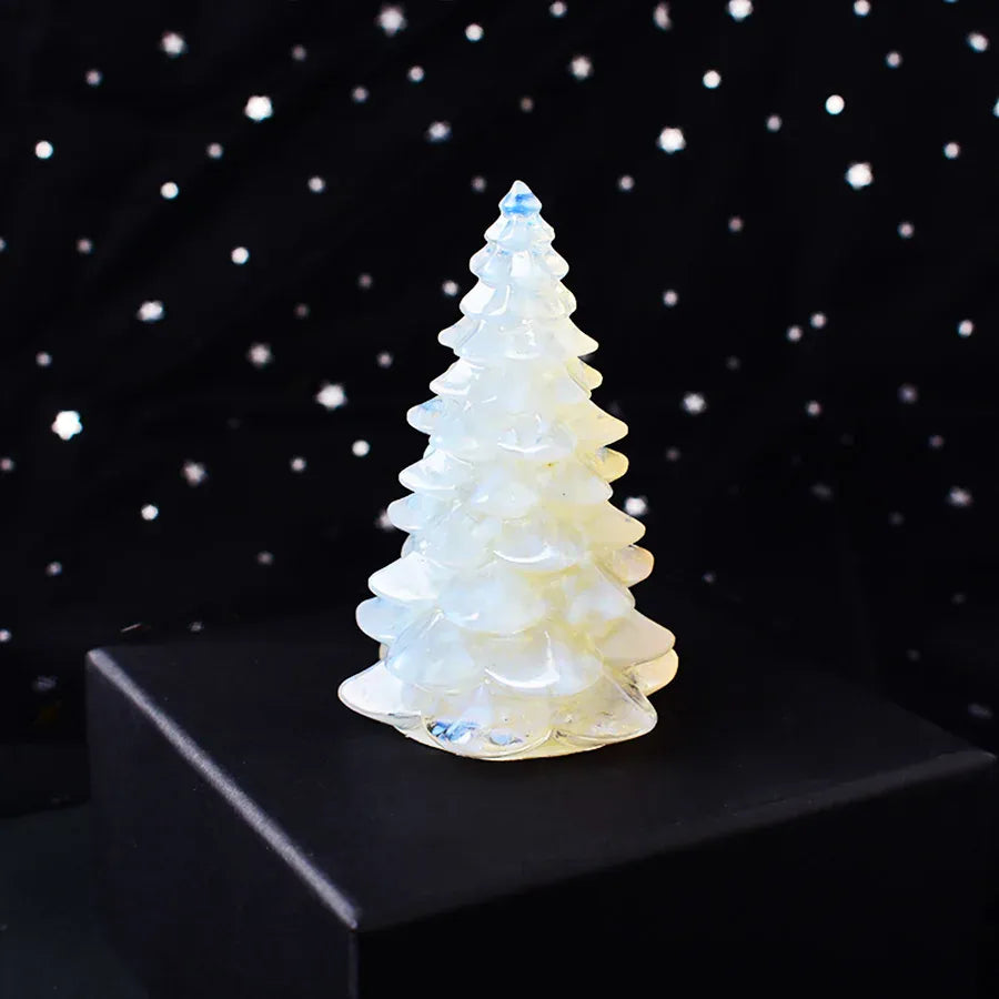 Christmas Trees Resin Natural Stone Amethyst Rose Quartz Luck Tree Handmade Ornaments Silicone Home Decoration Holiday Gift Opal Crystal + Quartz