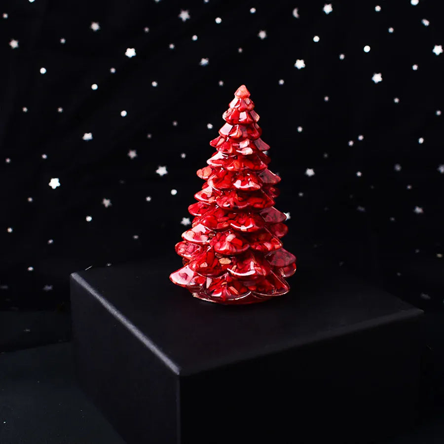 Christmas Trees Resin Natural Stone Amethyst Rose Quartz Luck Tree Handmade Ornaments Silicone Home Decoration Holiday Gift Red Coral Crystal + Quartz