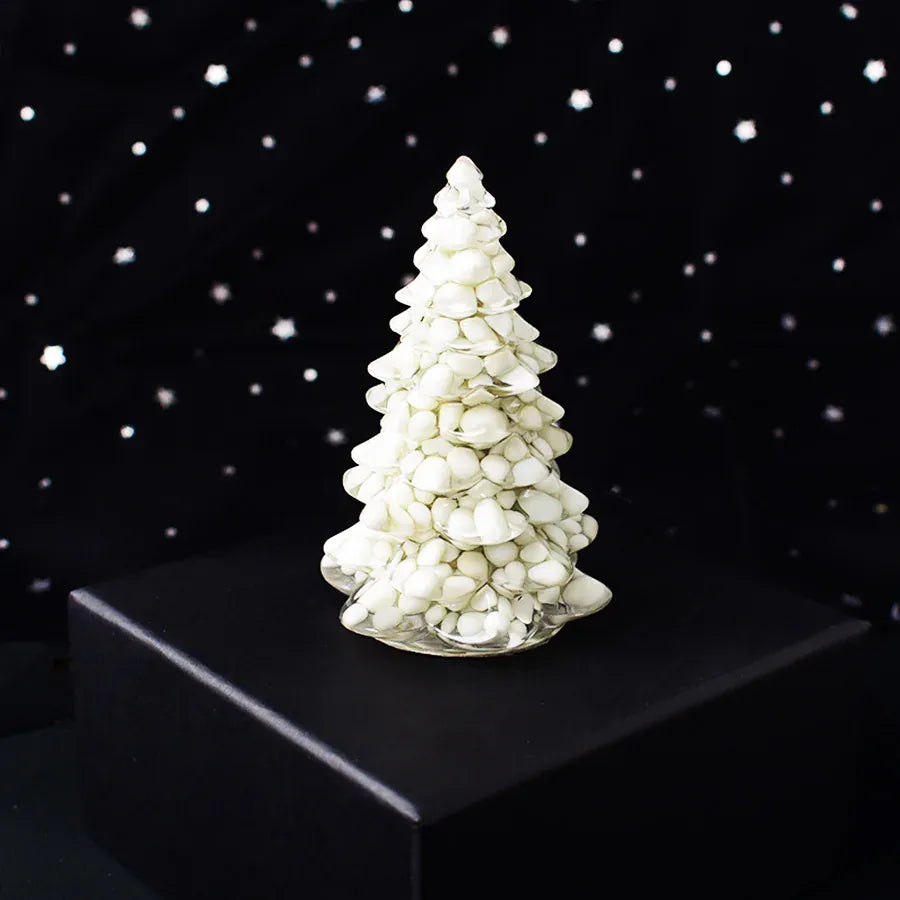 Christmas Trees Resin Natural Stone Amethyst Rose Quartz Luck Tree Handmade Ornaments Silicone Home Decoration Holiday Gift White porcelain Crystal + Quartz