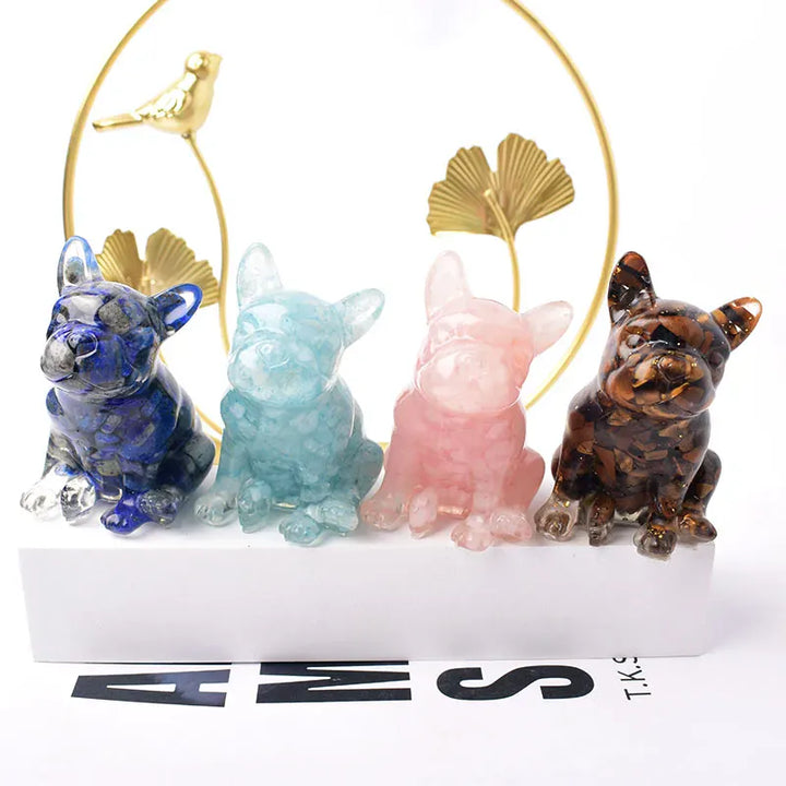 French Bulldog Natural Crystal Gravel Silica Gel Colourful Loveliness Dog Figurine Crafts Souvenir Home Decor Stone Gift Aquamarine / 70x50x45mm Crystal + Quartz