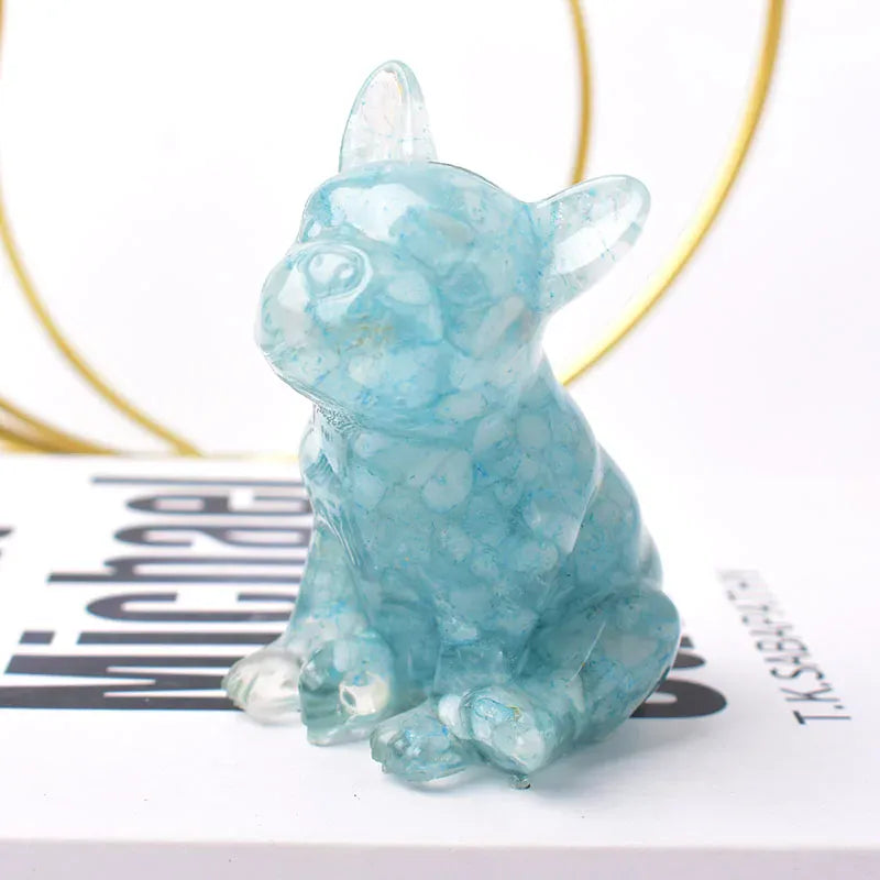 French Bulldog Natural Crystal Gravel Silica Gel Colourful Loveliness Dog Figurine Crafts Souvenir Home Decor Stone Gift Aquamarine / 70x50x45mm Crystal + Quartz