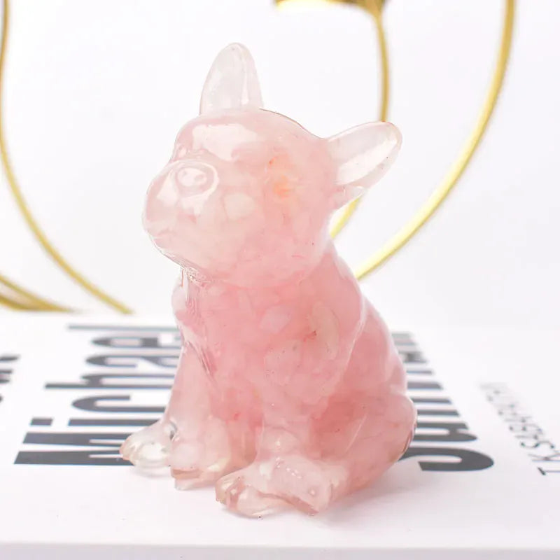 French Bulldog Natural Crystal Gravel Silica Gel Colourful Loveliness Dog Figurine Crafts Souvenir Home Decor Stone Gift Lapis Lazuli / 70x50x45mm Crystal + Quartz