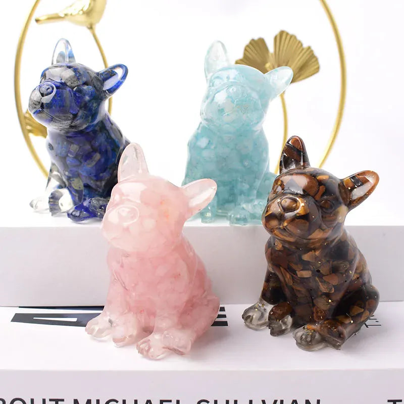 French Bulldog Natural Crystal Gravel Silica Gel Colourful Loveliness Dog Figurine Crafts Souvenir Home Decor Stone Gift Rose Quartz / 70x50x45mm Crystal + Quartz