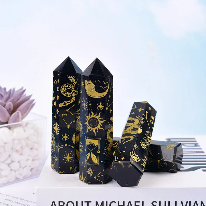 Golden Crystal Point Tower Golden / 9-10cm Crystal + Quartz