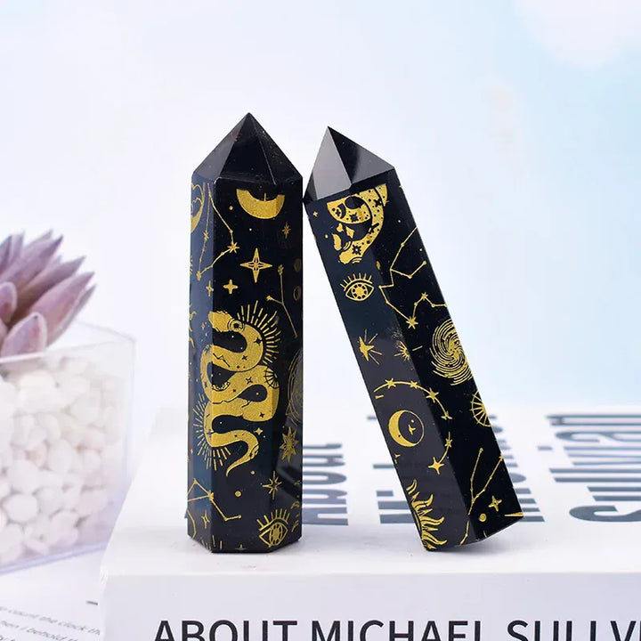 Golden Crystal Point Tower Golden / 9-10cm Crystal + Quartz