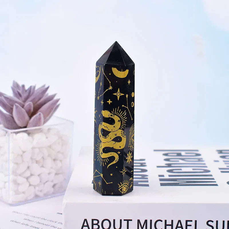 Golden Crystal Point Tower Golden / 9-10cm Crystal + Quartz