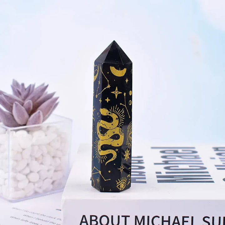 Golden Crystal Point Tower Golden / 9-10cm Crystal + Quartz