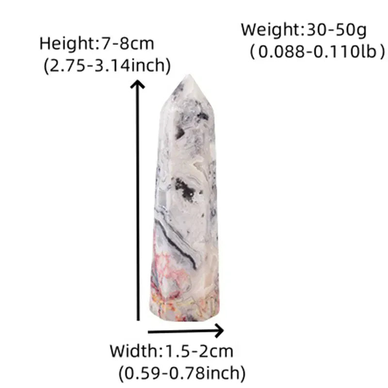 Gray Crazy Agate Crystal Point Tower Gray Crazy Agate / 70-80mm Crystal + Quartz