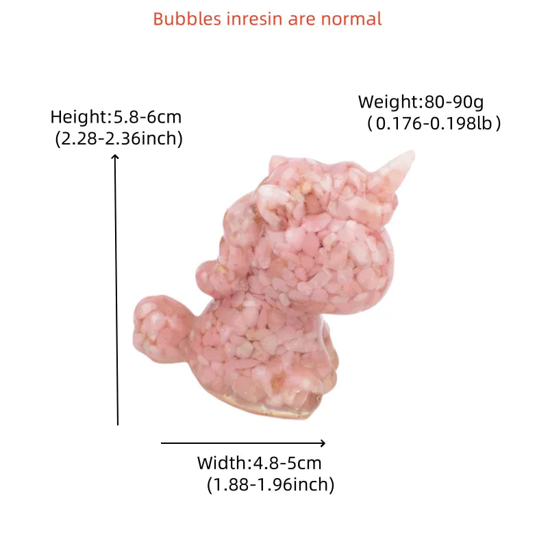 Handmade Natural Crystal Gravel Resin Unicorn Figurine Souvenir Home Decoration Reiki Healing Ornaments Mineral Specimen Gift Pink Opal Crystal + Quartz