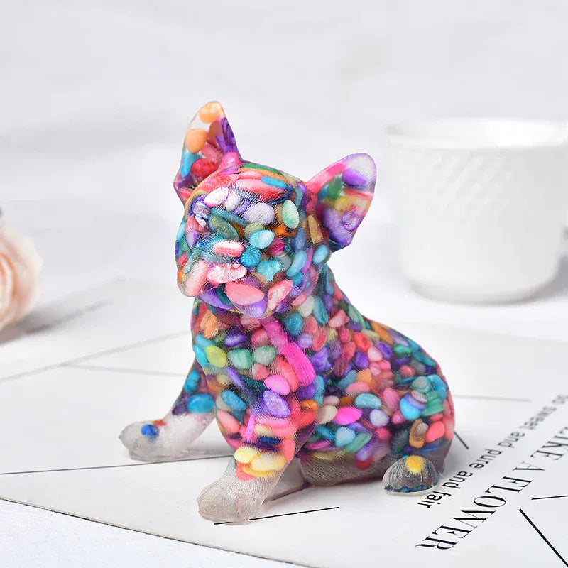 Handmade Silica Gel Colourful Dog Figurine Crafts Souvenir Home Decor Natural Crystal Gravel Specimen Reiki Energy Stone Gift Colorful shell / 100x85x70mm Crystal + Quartz