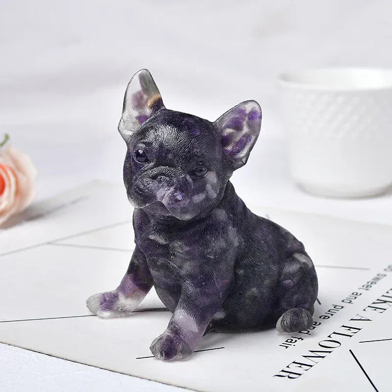 Handmade Silica Gel Colourful Dog Figurine Crafts Souvenir Home Decor Natural Crystal Gravel Specimen Reiki Energy Stone Gift Olivine / 100x85x70mm Crystal + Quartz