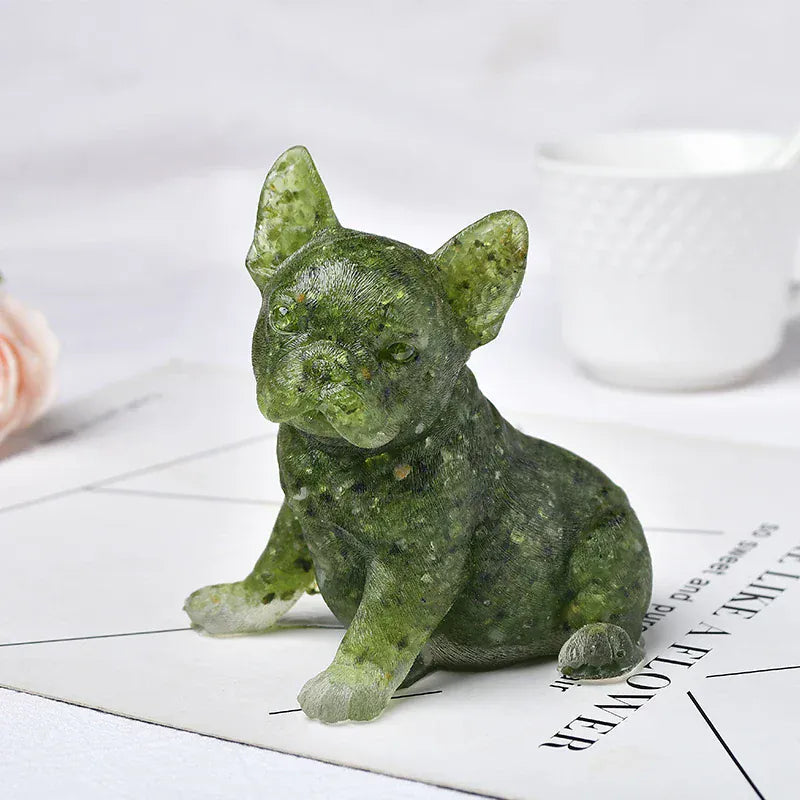 Handmade Silica Gel Colourful Dog Figurine Crafts Souvenir Home Decor Natural Crystal Gravel Specimen Reiki Energy Stone Gift Olivine / 100x85x70mm Crystal + Quartz