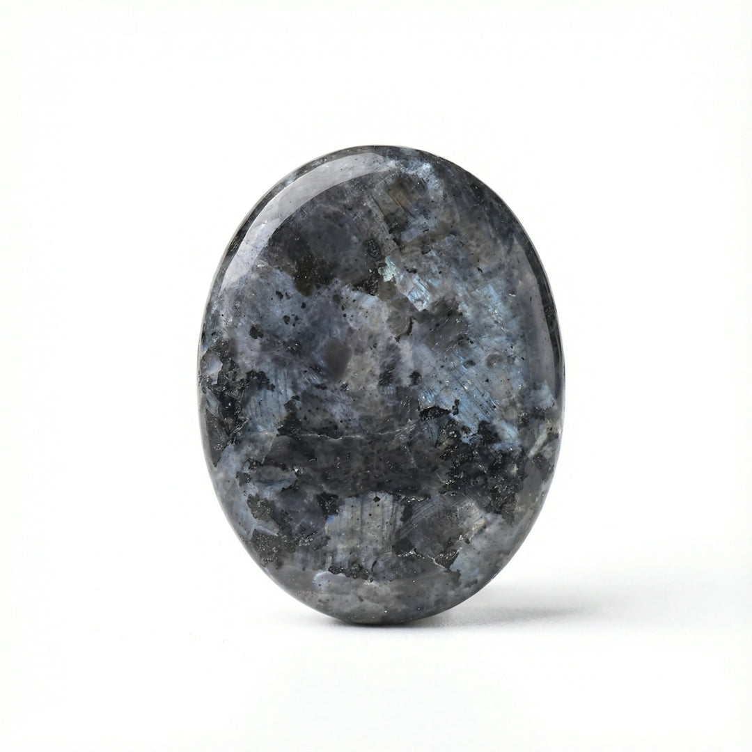 Labradorite Worry Stone Gray Labradorite / 45x35mm Crystal + Quartz