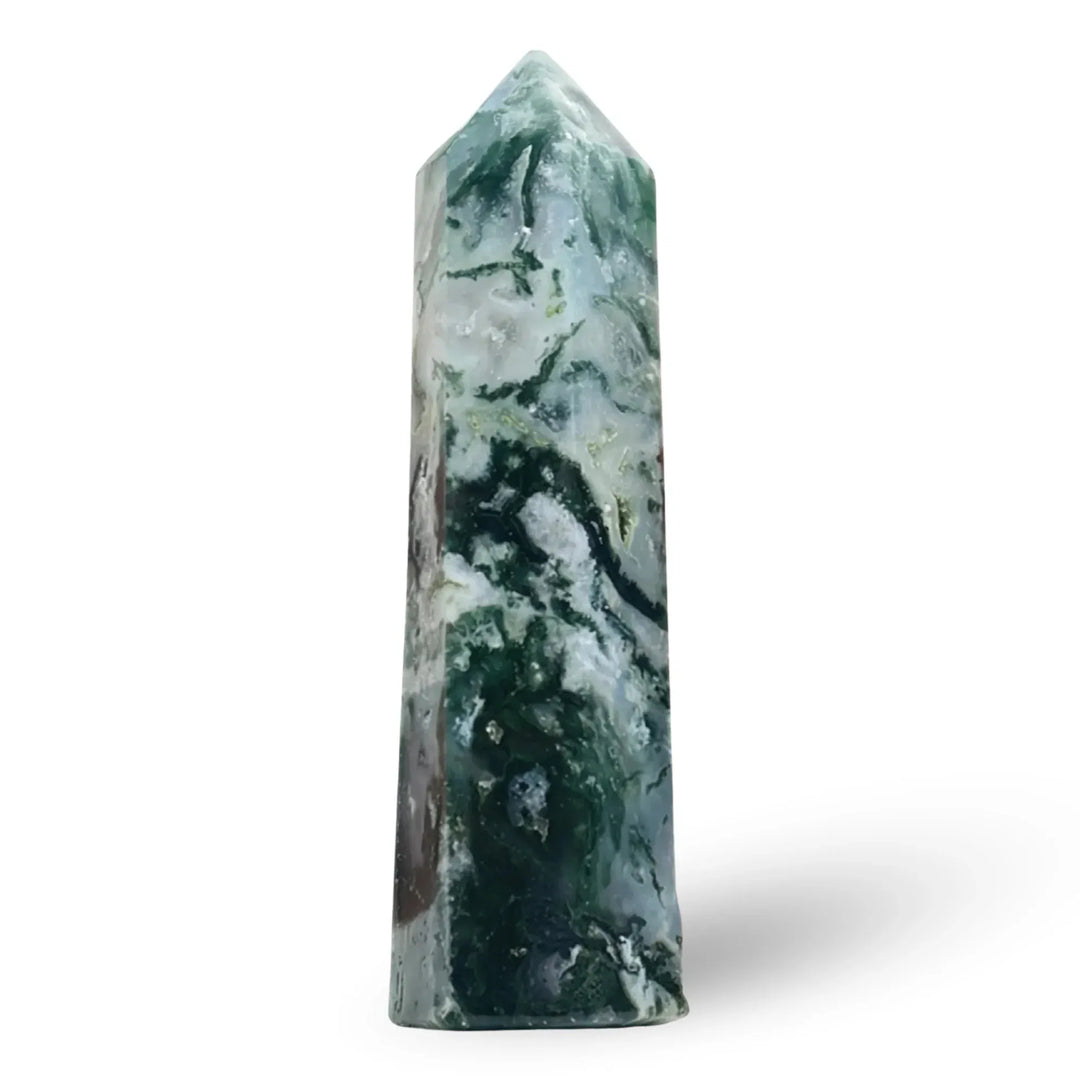 Moss Agate Crystal Point Tower Crystal Tower Points 50-60mm Crystal + Quartz