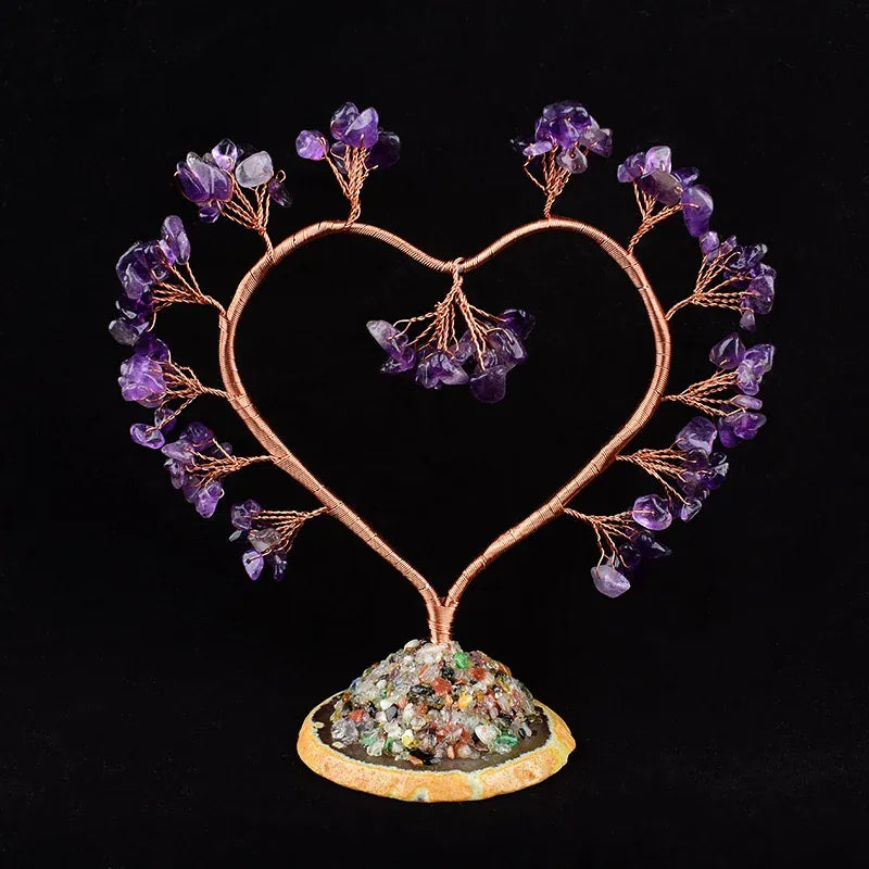 Natural Crystal Amethyst Love Tree Reiki Healing Tree Specimen Crafts Home Decoration Ornaments Lucky Holiday Souvenir Gift Amethyst / 1PC Crystal + Quartz