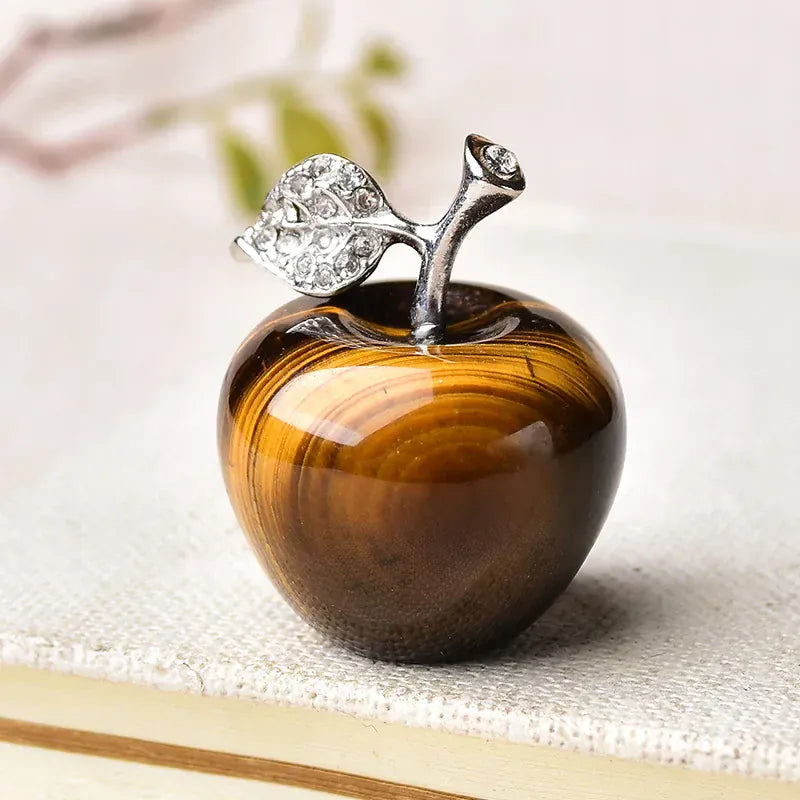 Natural crystal Colourful quartz stone opal apple Office bedroom decorations Valentine's Day/Christmas present DIY gift 1PC Tiger eye Crystal + Quartz