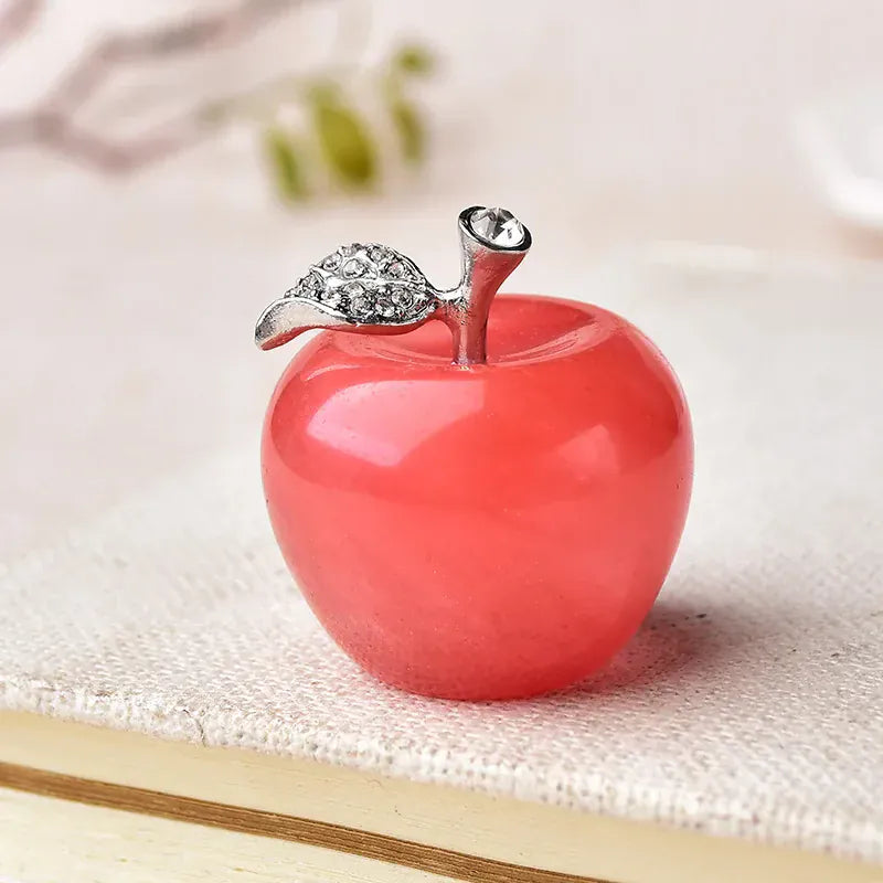 Natural crystal Colourful quartz stone opal apple Office bedroom decorations Valentine's Day/Christmas present DIY gift 1PC Watermelon Red Crystal + Quartz