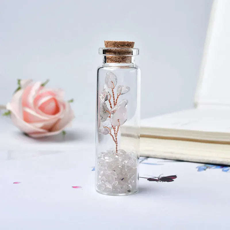 Natural Crystal Glass Wishing Bottle Lucky Tree Healing Stone Natural Polished Stones Lucky Drifting Bottle Birthday Gifts Clear Quartz / 1PC Crystal + Quartz