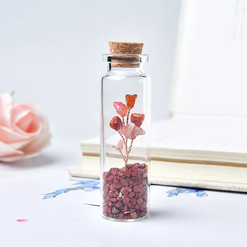 Natural Crystal Glass Wishing Bottle Lucky Tree Healing Stone Natural Polished Stones Lucky Drifting Bottle Birthday Gifts Red jasper / 1PC Crystal + Quartz