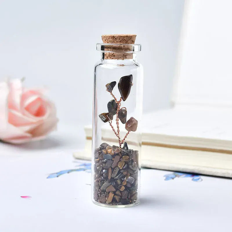 Natural Crystal Glass Wishing Bottle Lucky Tree Healing Stone Natural Polished Stones Lucky Drifting Bottle Birthday Gifts Tigers Eye / 1PC Crystal + Quartz
