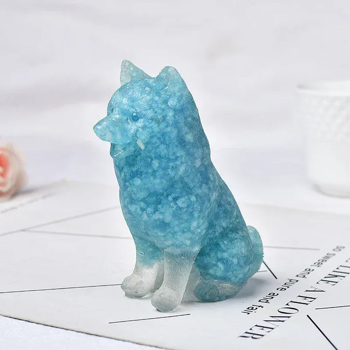 Natural Crystal Gravel Silica Gel Colourful Animal Dog Figurine Crafts Souvenir Home Decor Specimen Reiki Energy Stone Gift Aquamarine / 1pc Crystal + Quartz