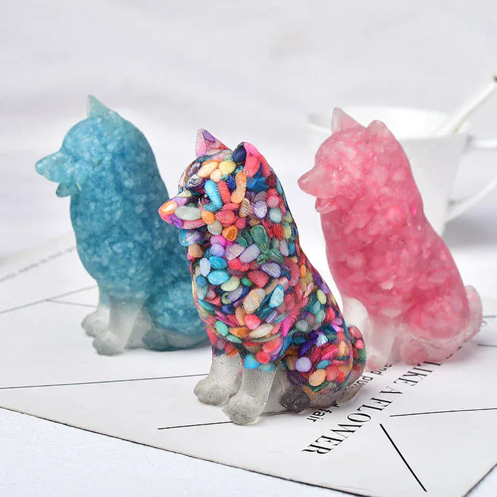Natural Crystal Gravel Silica Gel Colourful Animal Dog Figurine Crafts Souvenir Home Decor Specimen Reiki Energy Stone Gift Aquamarine / 1pc Crystal + Quartz