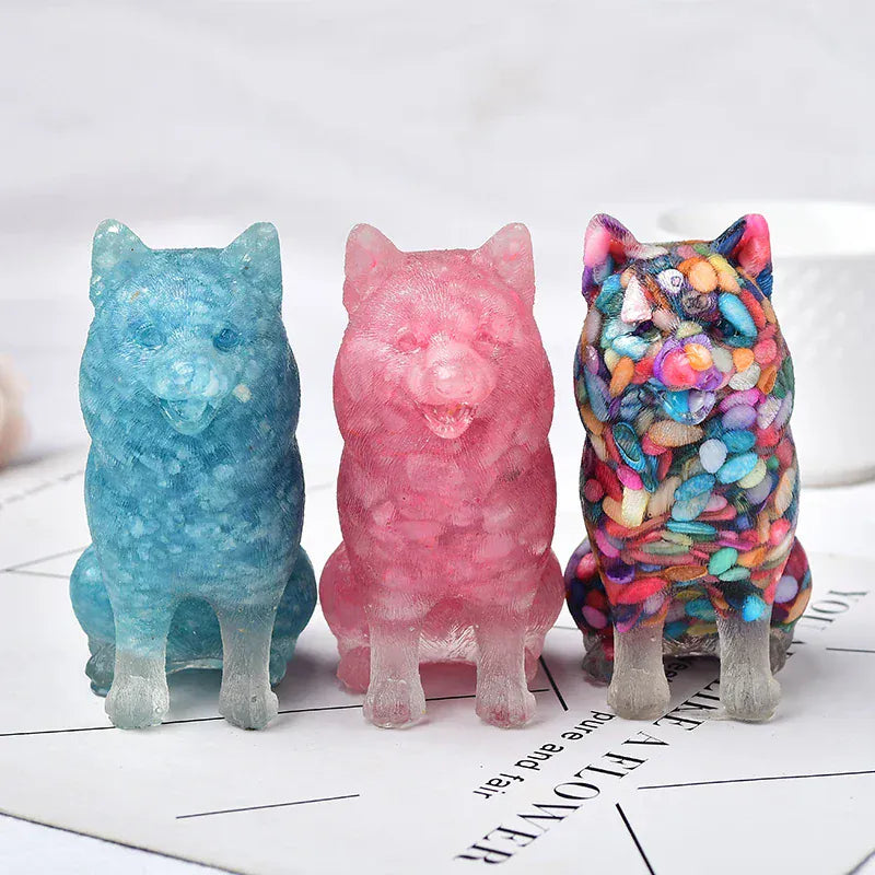 Natural Crystal Gravel Silica Gel Colourful Animal Dog Figurine Crafts Souvenir Home Decor Specimen Reiki Energy Stone Gift Aquamarine / 1pc Crystal + Quartz