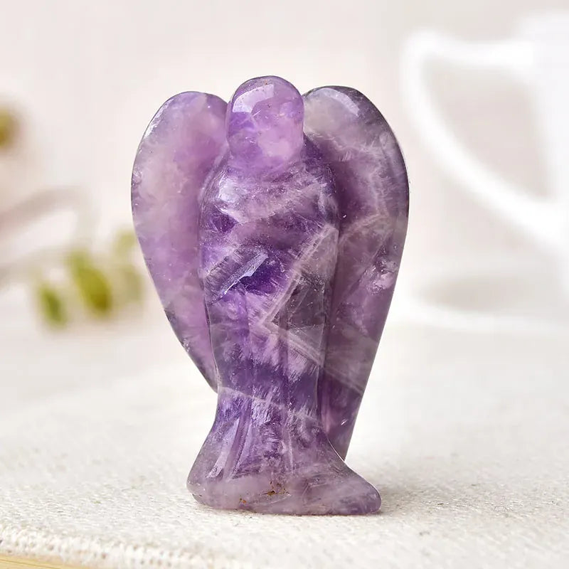 Natural Crystal Guardian Angel Figurine Amethyst Rose Quartz Handmade Colorful Healing Stone Gem Craft Gift Home Decor Ornaments Amethyst Crystal + Quartz