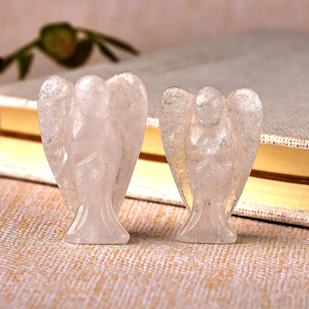Natural Crystal Guardian Angel Figurine Amethyst Rose Quartz Handmade Colorful Healing Stone Gem Craft Gift Home Decor Ornaments Clear Quartz Crystal + Quartz